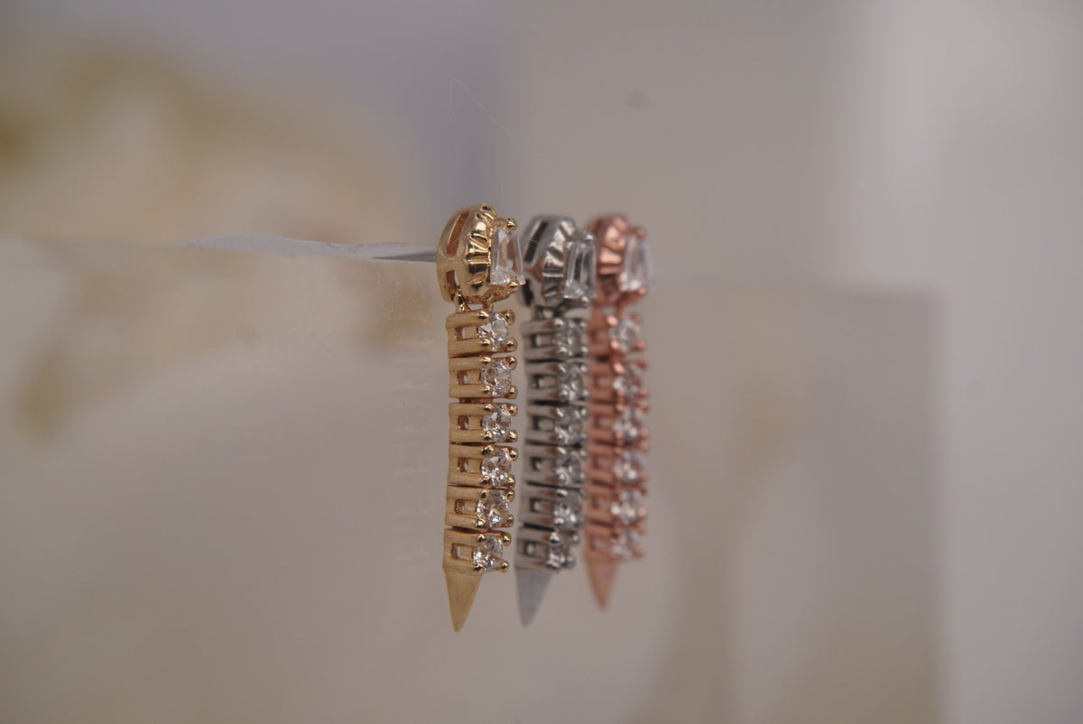 Buddha Jewelry Organics 14k 14.75x2.25mm "Spellcraft" with Crystals THREADLESS in yellow white and rose gold angled view