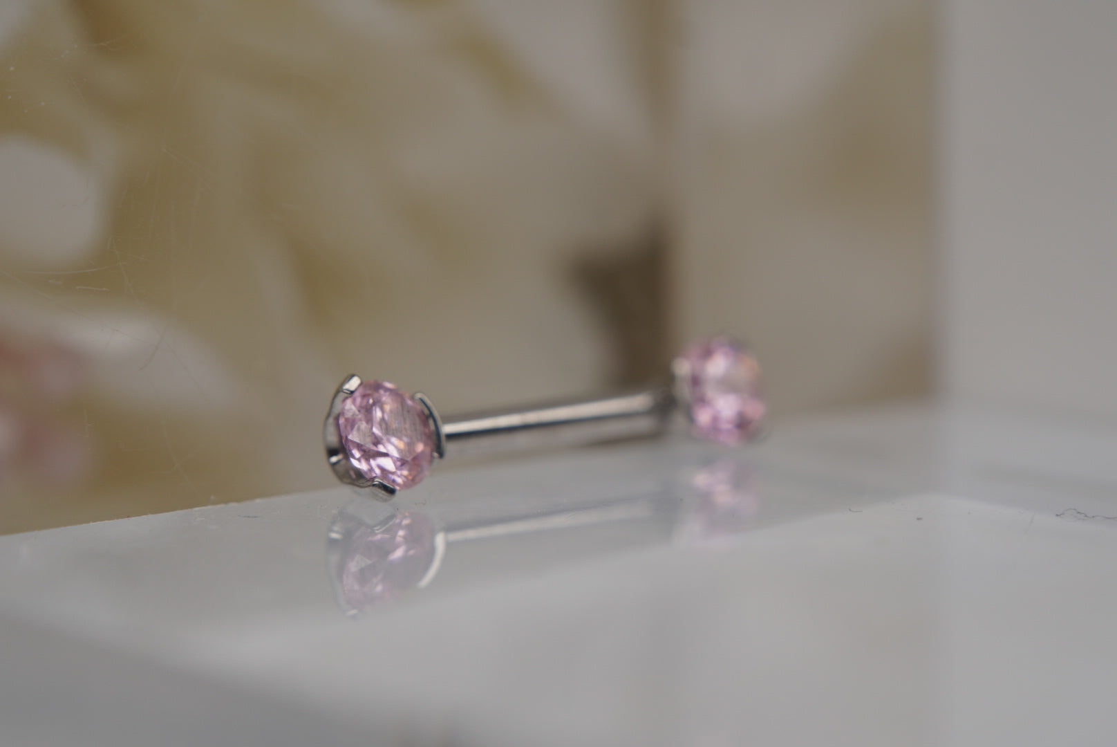 Pink Crystal Prong Nipple Barbell in 14g