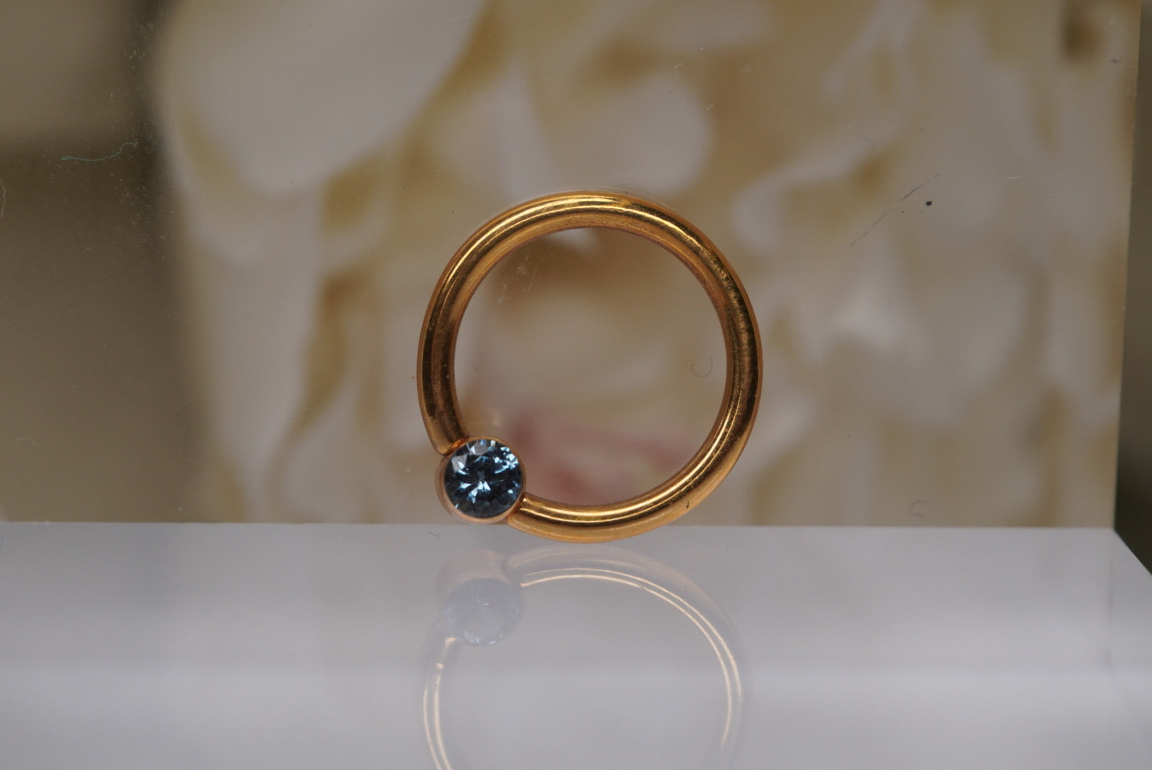 Rose Gold Fixed Bead with Blue Gem Ring- 14g