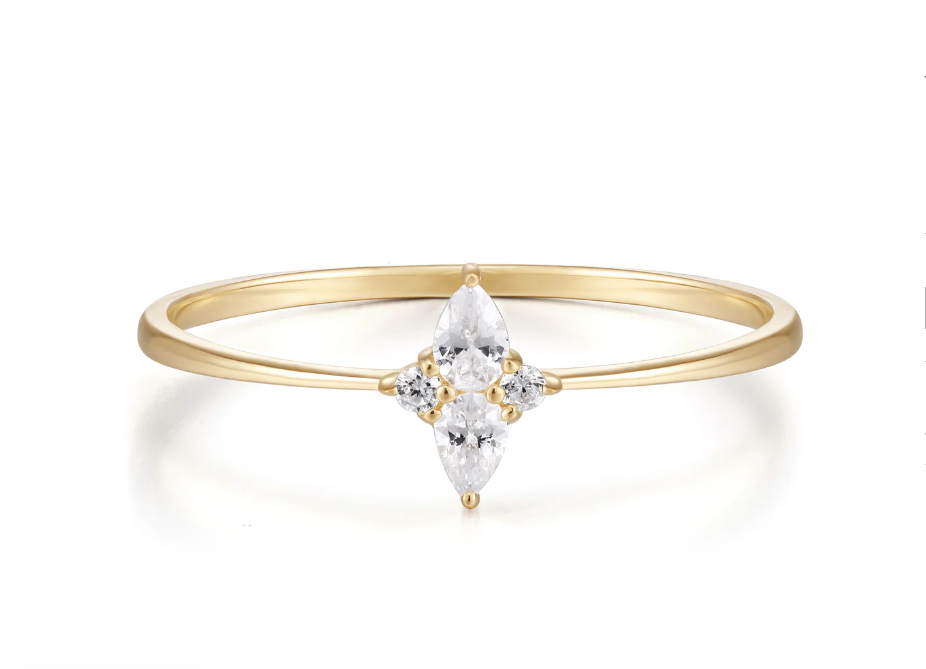 Ethereal Finger Ring with GENUINE DIAMONDS in Yellow Gold