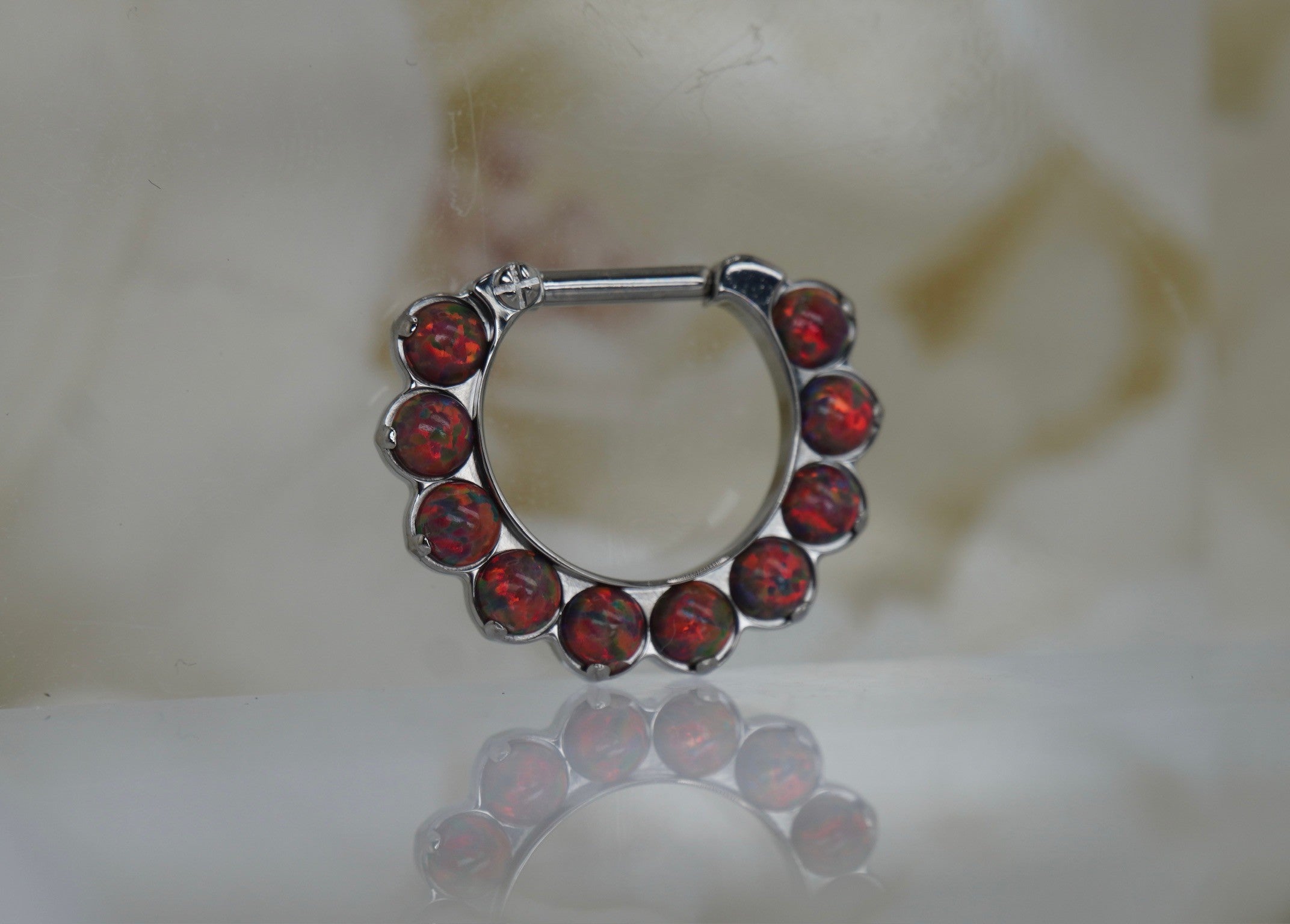 10 Gem Red Opals Clicker in 16g