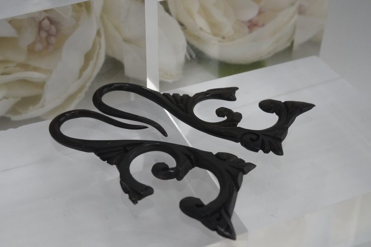 Side by Side photo of Blackened Wood Filigree showing detailed carving