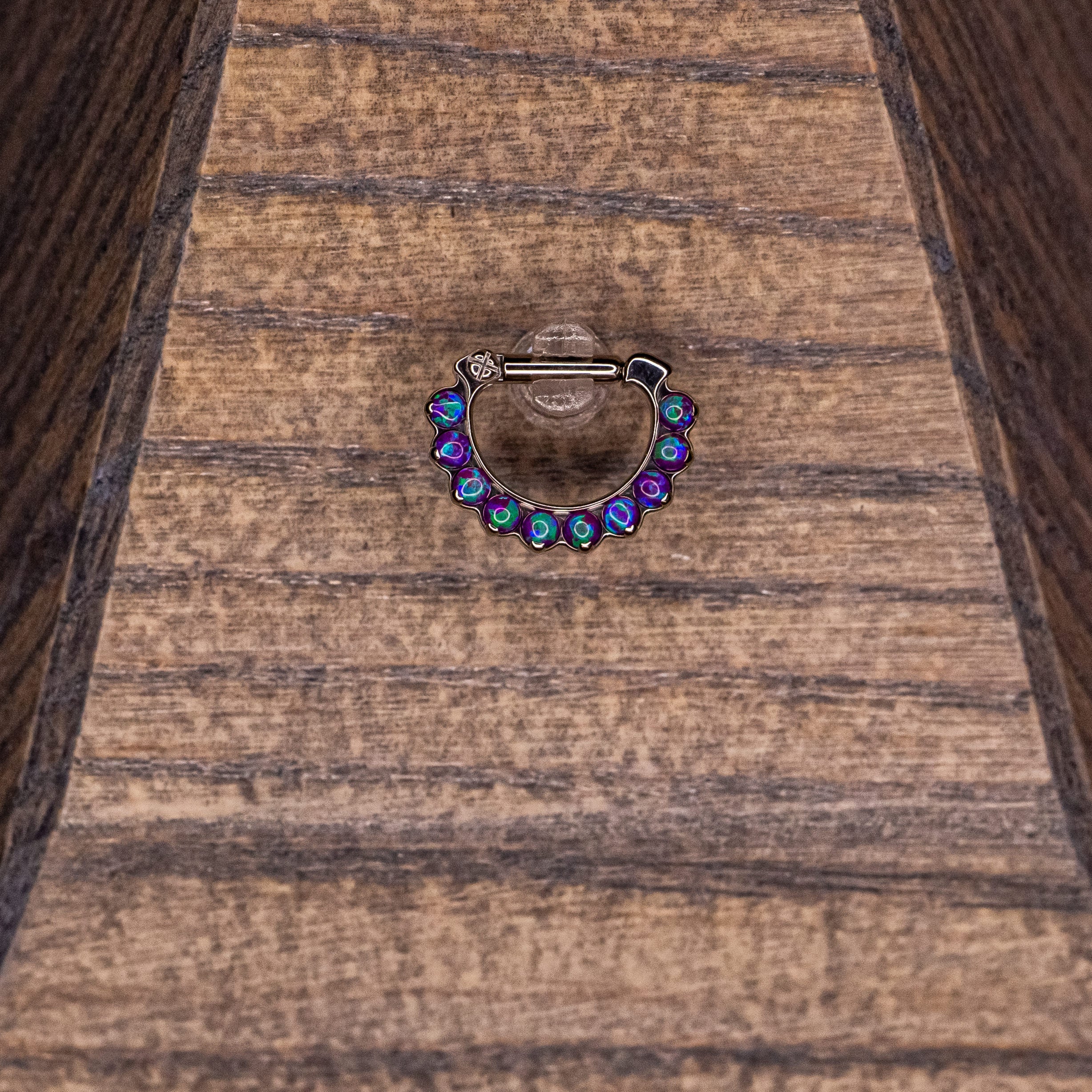 10 Gem Purple Opals Clicker- 16g 1/4" ID Height x 3/8" ID Width