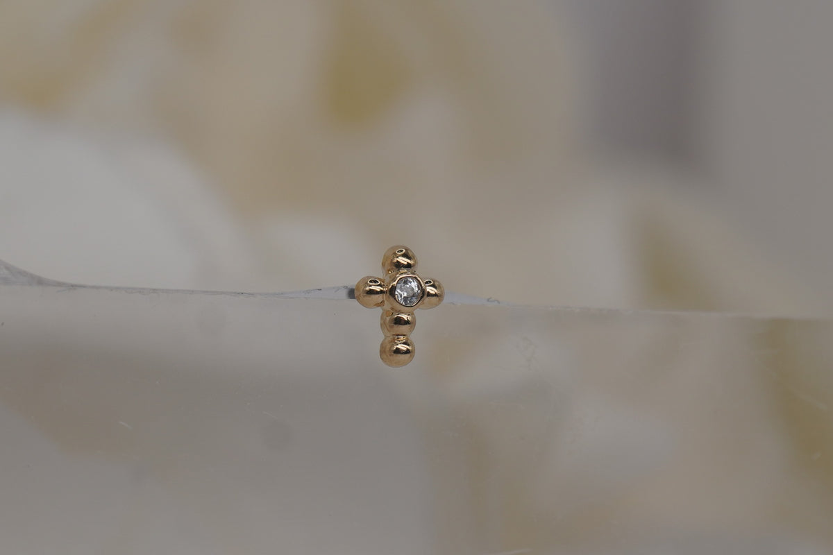18k Yellow Gold "Bubble Cross" threadless industrial strength