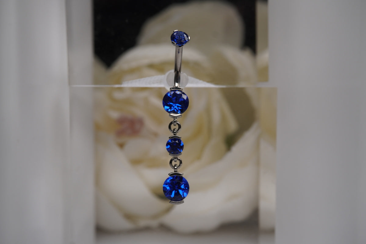 Navel Dangle in a Prong Setting  (6mm/4mm/6mm) blue