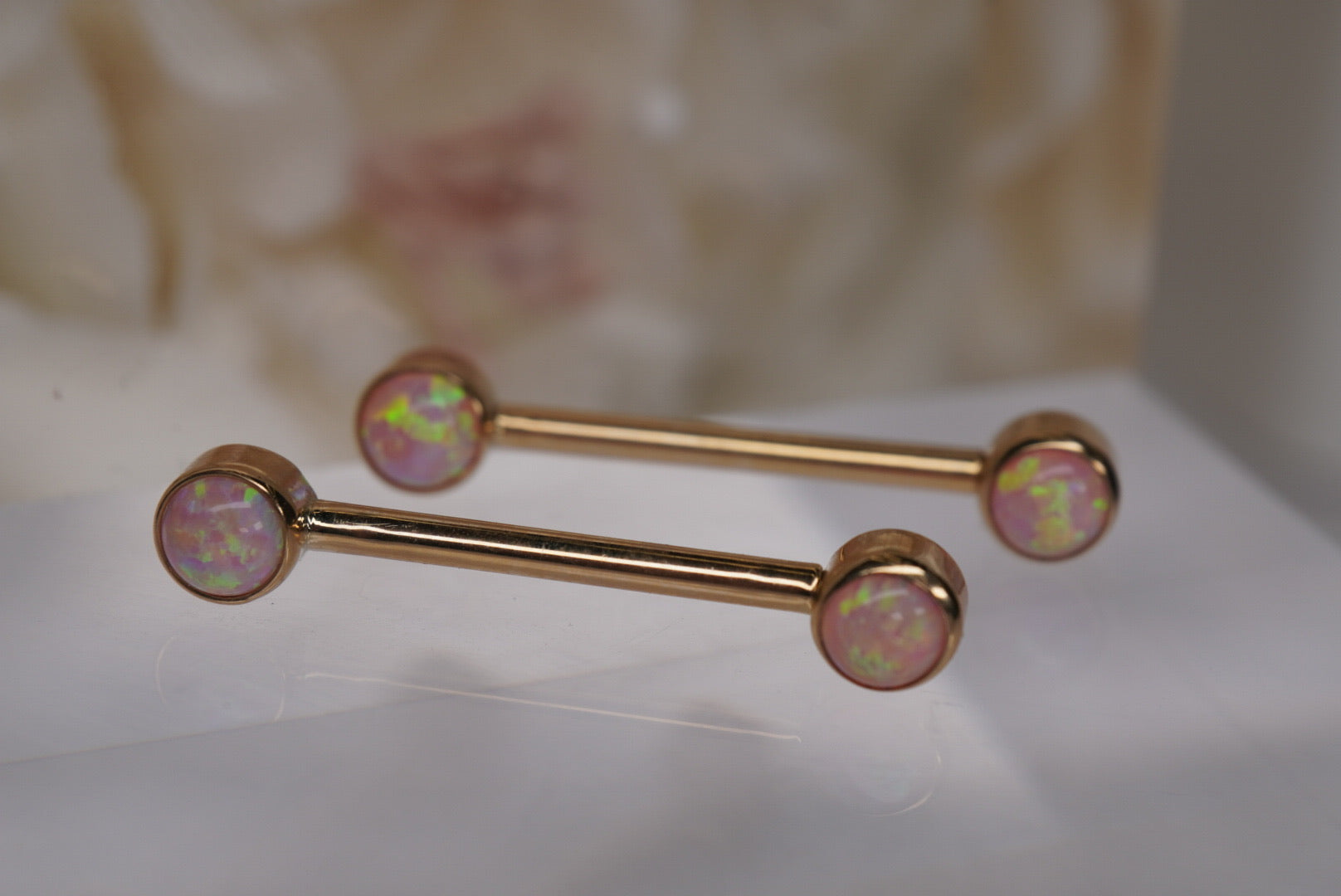 Pair of Pink Opal Barbells in Yellow Gold