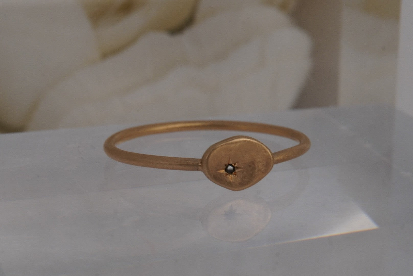 North Star Finger Ring with a GENUINE DIAMOND in Yellow Gold