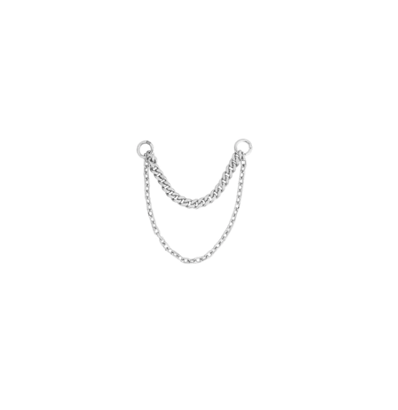 Stock image of Buddha Jewelry’s “Diamond Cut + Side Chain” in 14k white gold, showing its delicate links and layered chain design.