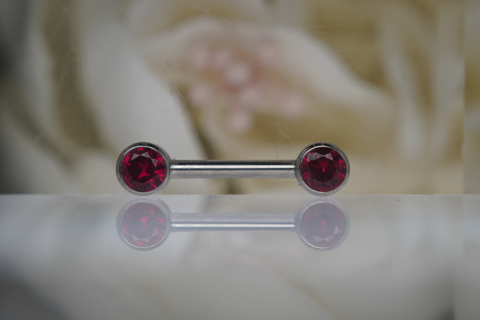 Dark Ruby Red Crystal Bezel Nipple Barbell in 14g