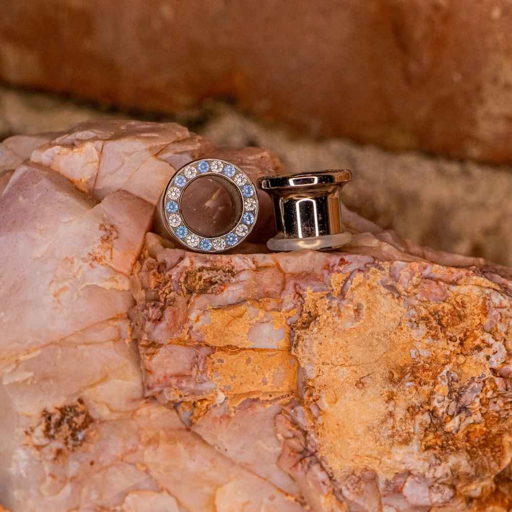 Gemmed Eyelets in Light Blue & White -  7/16"
