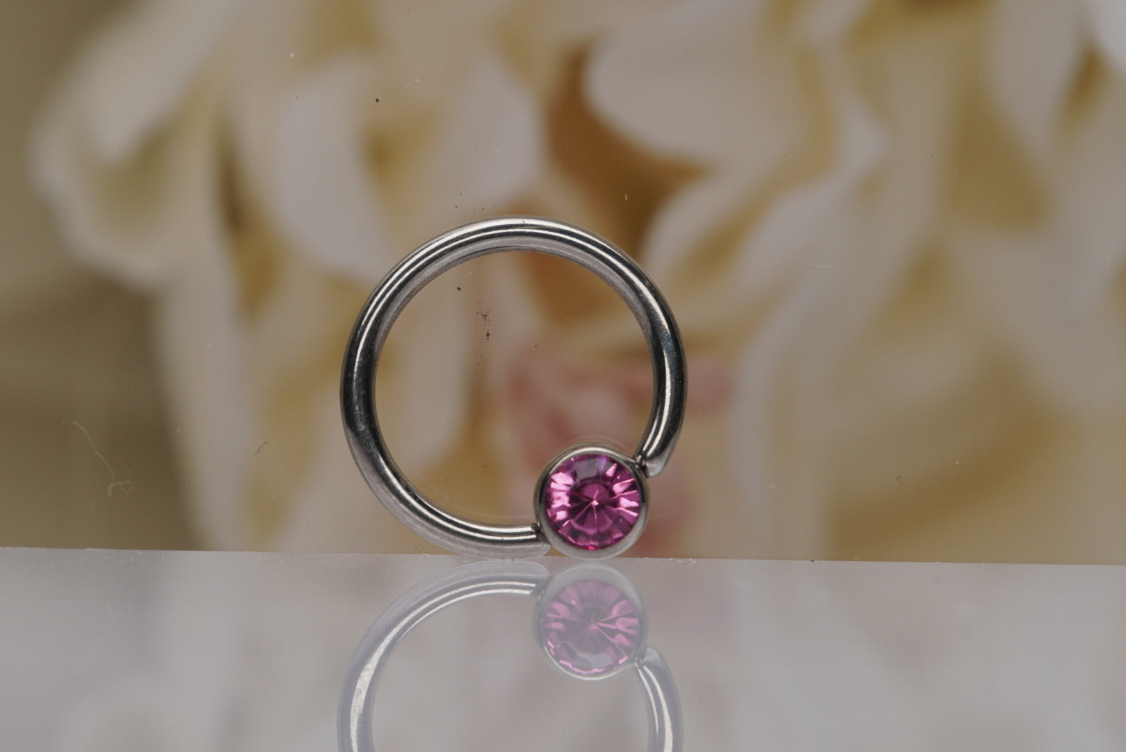 Captive Bead with Special Pink Crystal