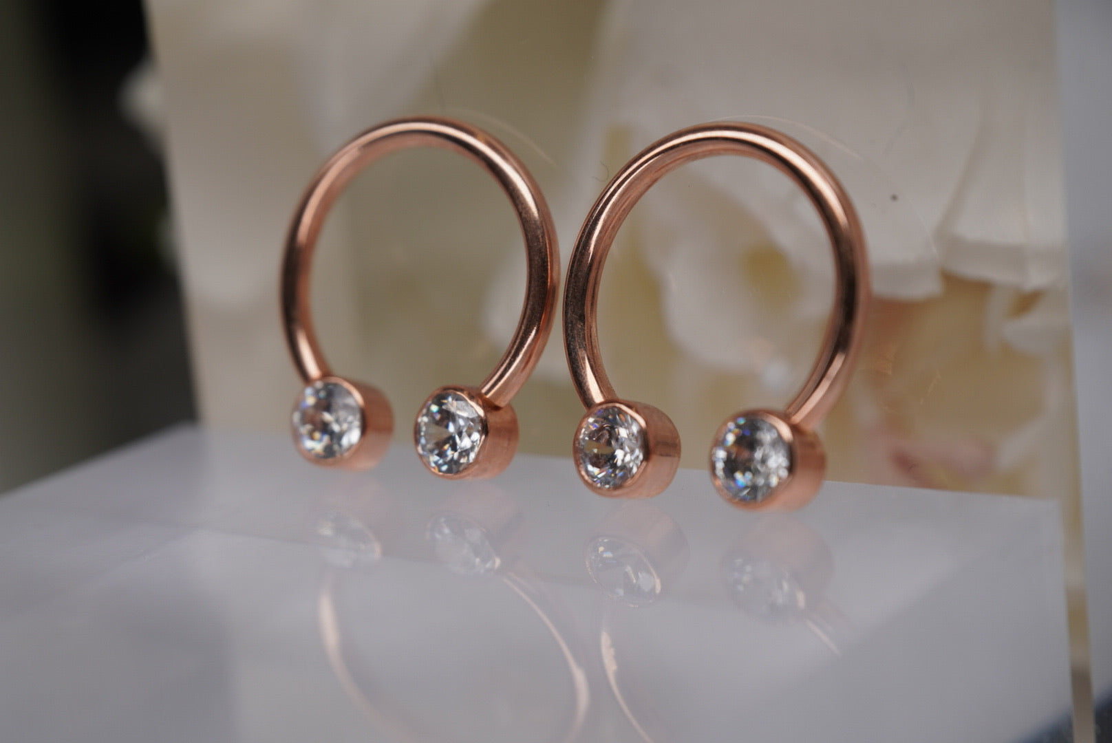 Pair of Circular Barbell in Rose Gold with Crystals- 14g 1/2"