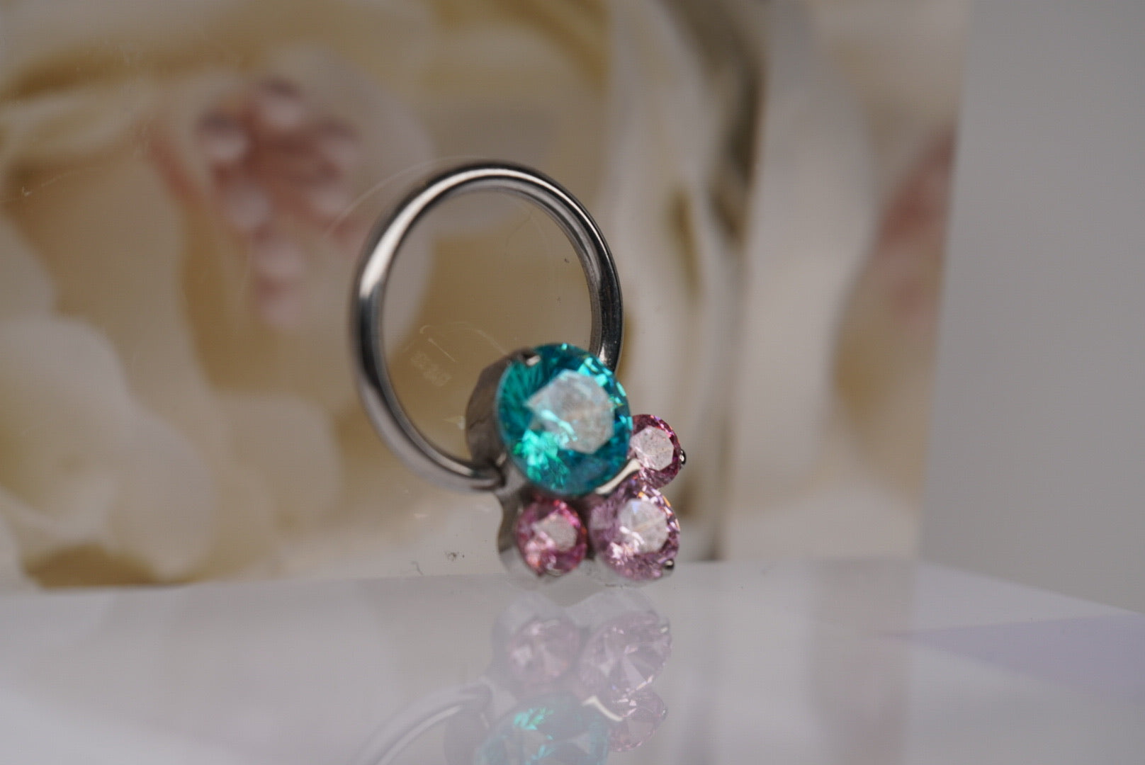 Caeli Captive Bead with Mint Green & Pink Swarovski Crystals- Large
