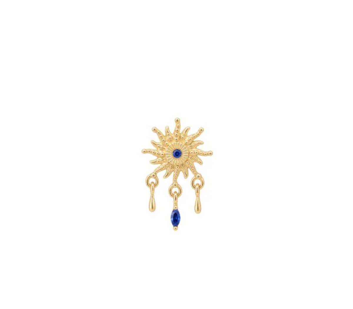 Yellow gold Sun burst threadless end with sapphires