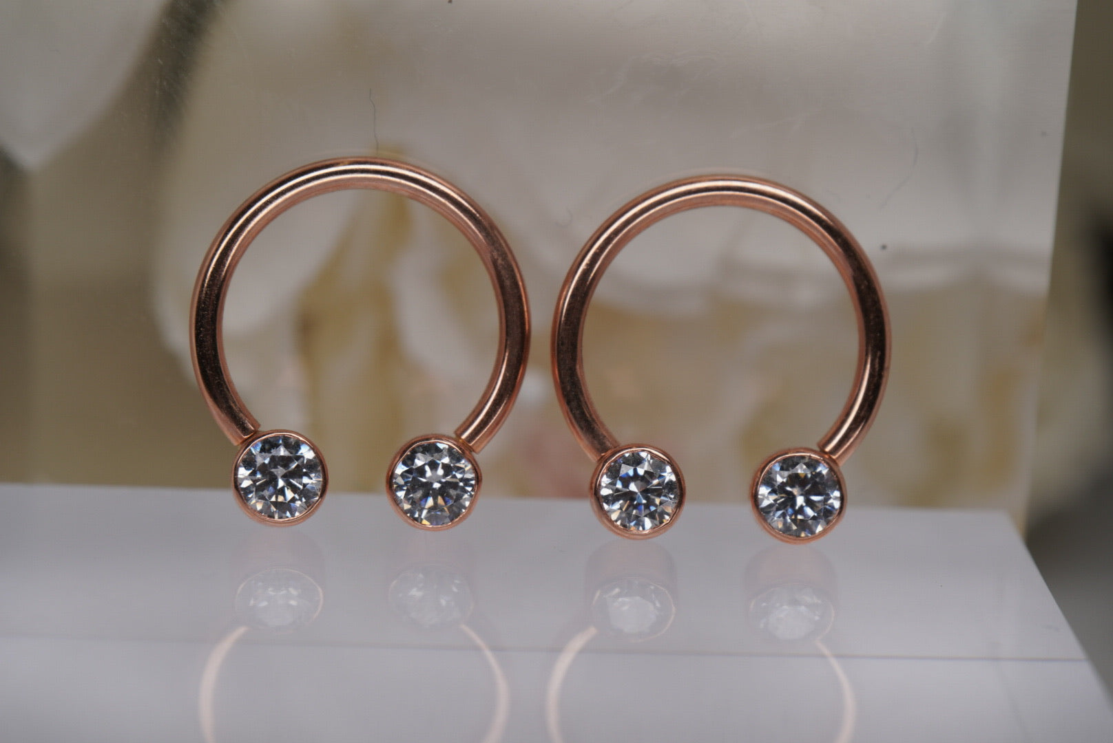 Pair of Circular Barbell in Rose Gold with Crystals- 14g 1/2"