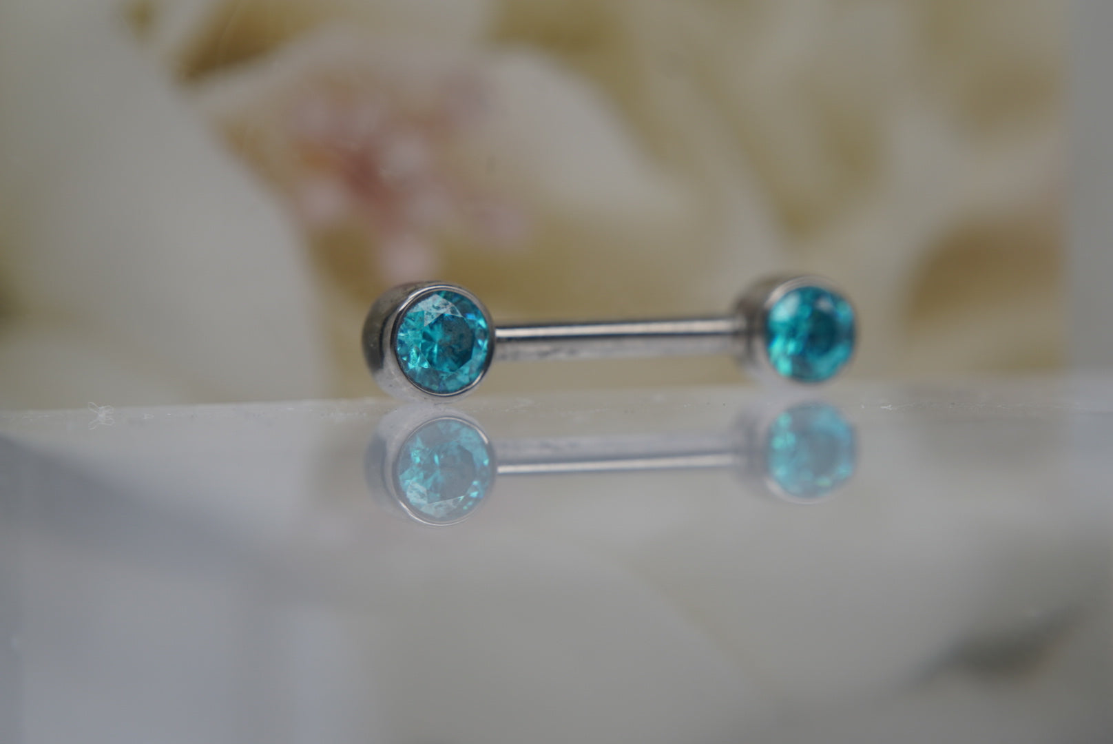 Mint Green Crystal Bezel Nipple Barbell in 14g