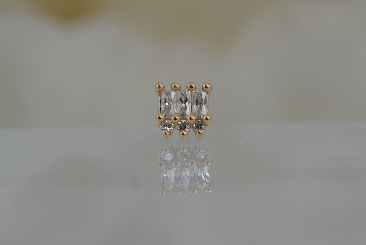 Buddha Jewelry Organics 14k 3.5x4mm "Excess" with Crystals. THREADLESS Yellow gold white gold rose gold