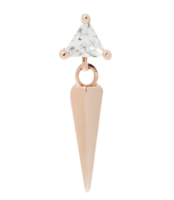 Buddha Jewelry Organics 14k 3.5x10mm "Saint" dangle with Crystals THREADLESS in rose gold stock image