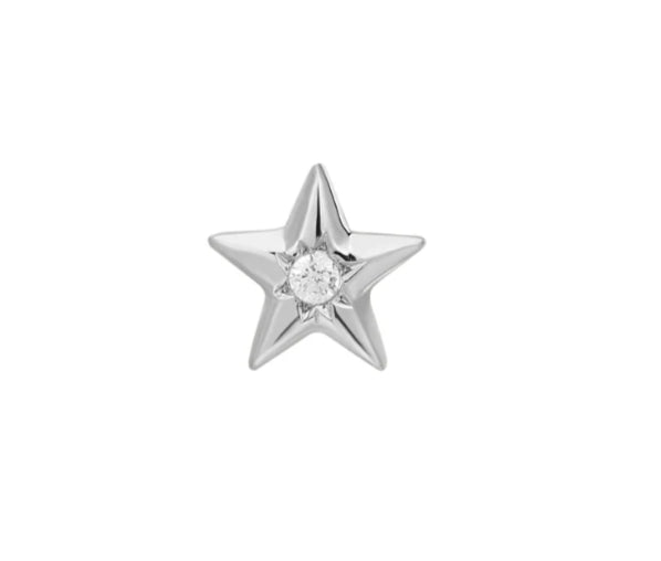 Buddha Jewelry Organics 14k 4x4mm "Starstruck" THREADLESS with a Crystal  stock image white gold