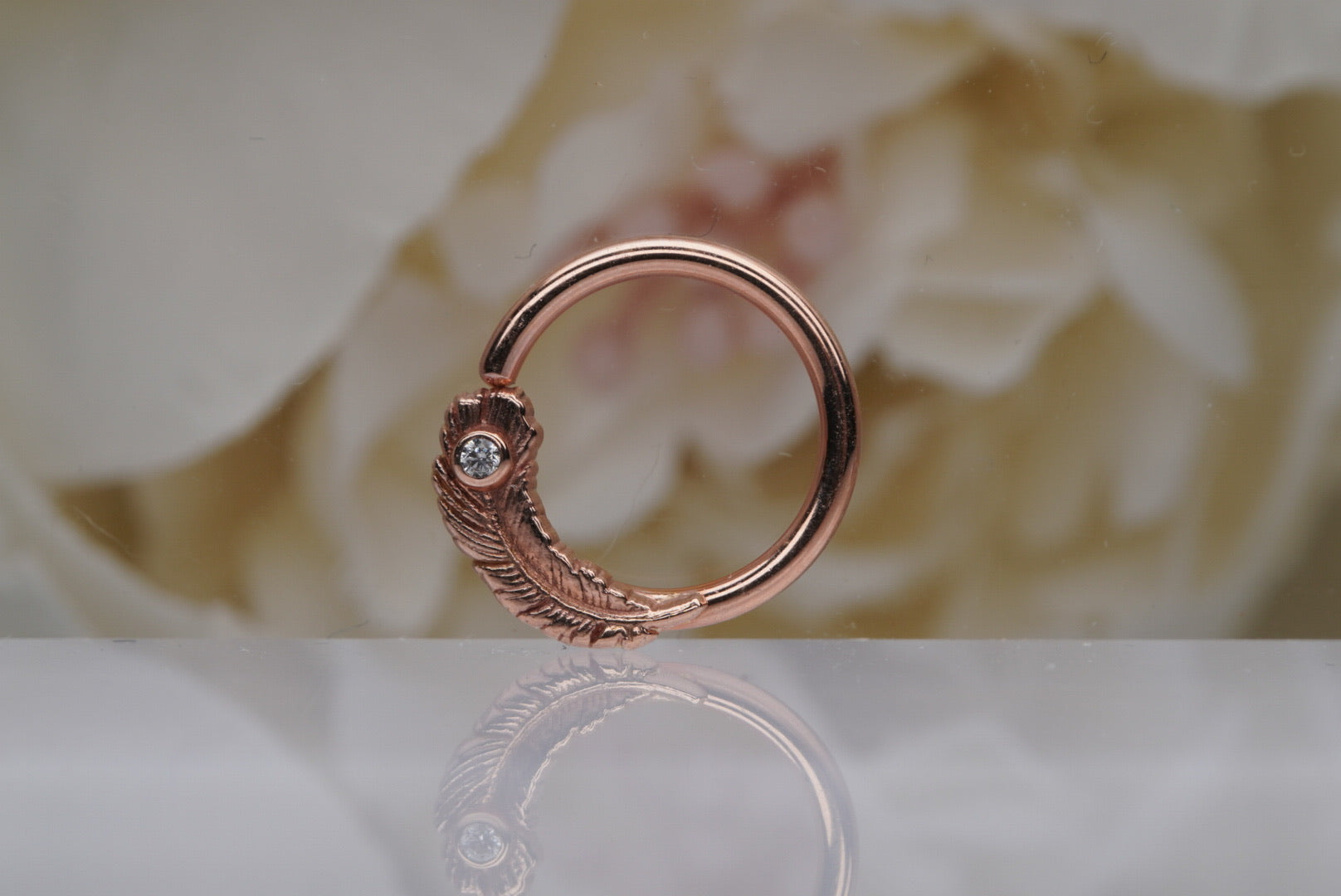 Feather Seam Ring with White Crystal