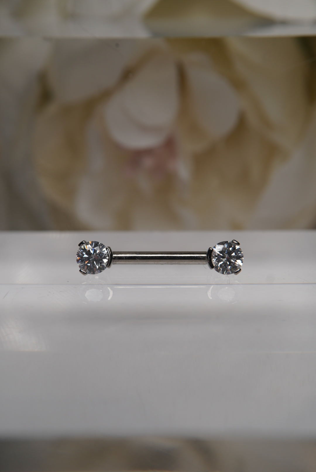 White Crystal Prong Nipple Barbell in 16g