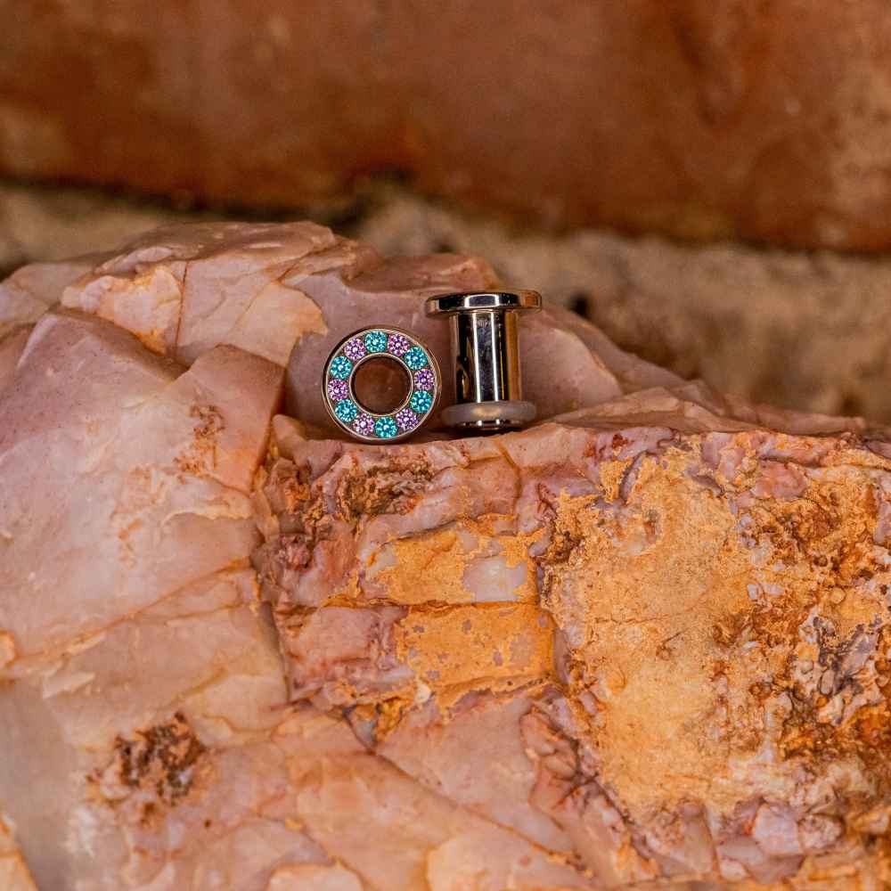 Gemmed Eyelets in Mint Green & Purple-  2g