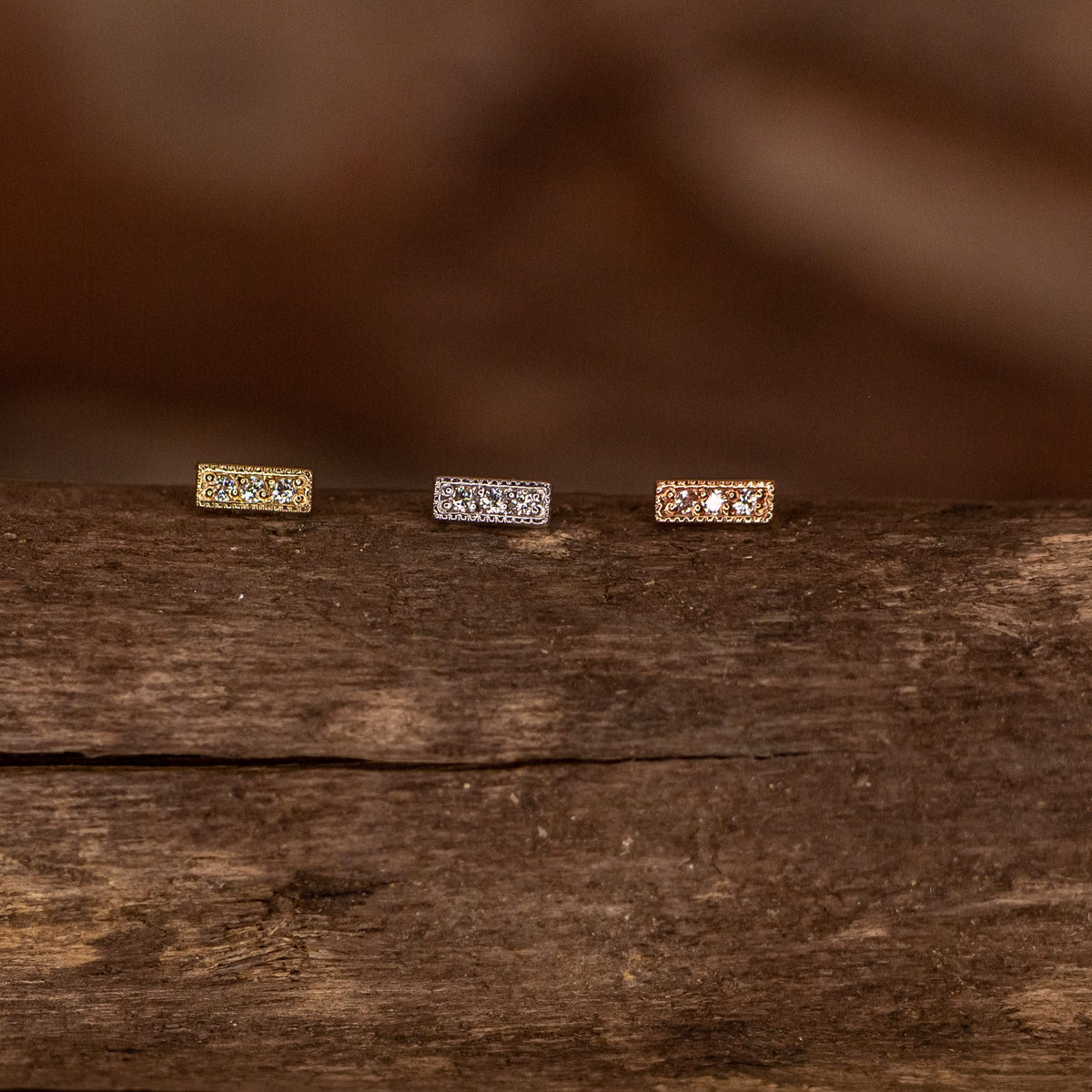 3-Gem Milgrain Strip-GENUINE DIAMONDS