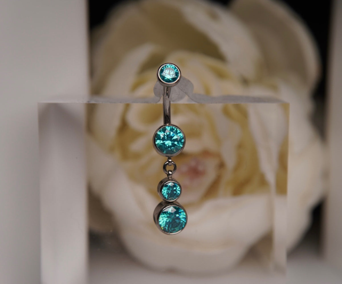 Navel Dangle in a Bezel Setting  (6mm/4mm/6mm) mint green