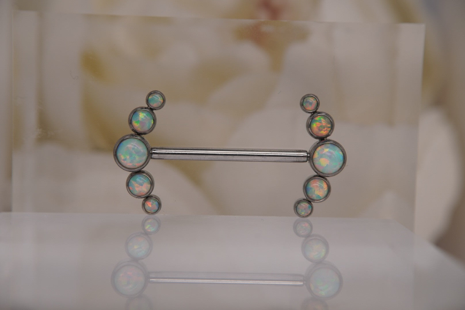 Prium Nipple Barbell Ends in White Opal