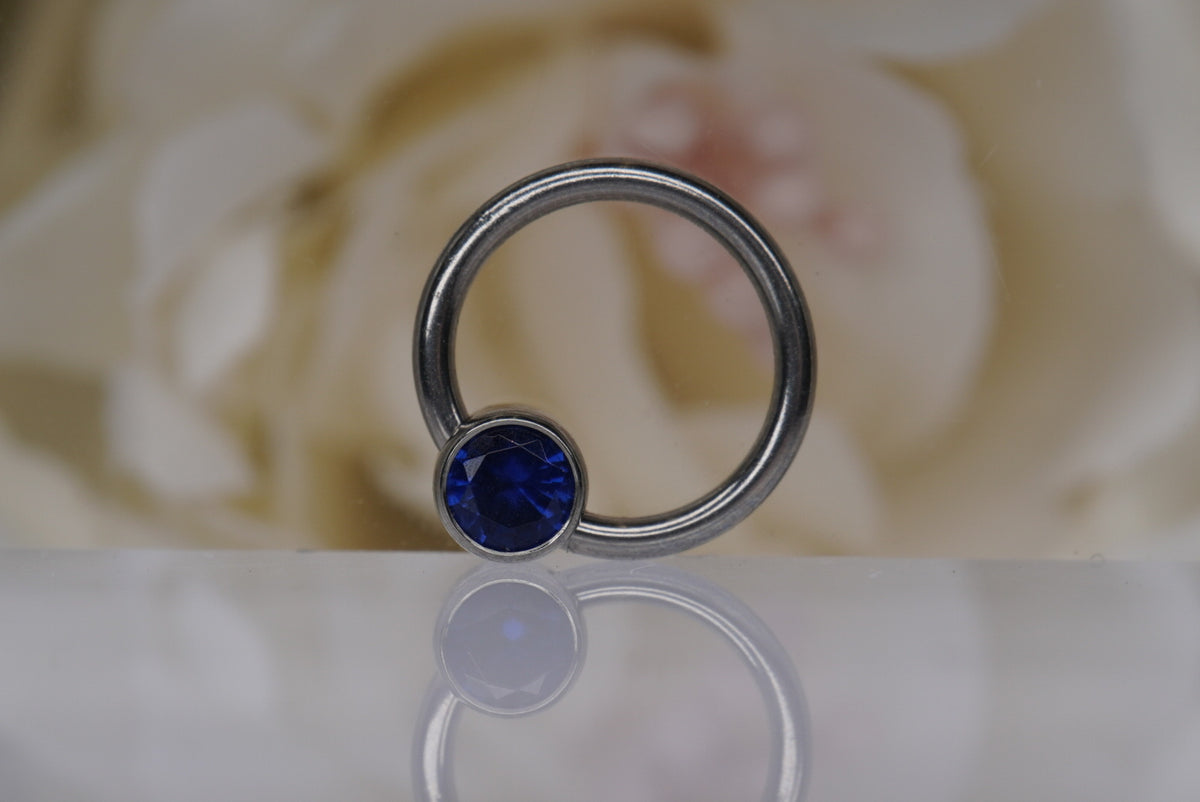 Captive Bead with Deep Blue Crystal