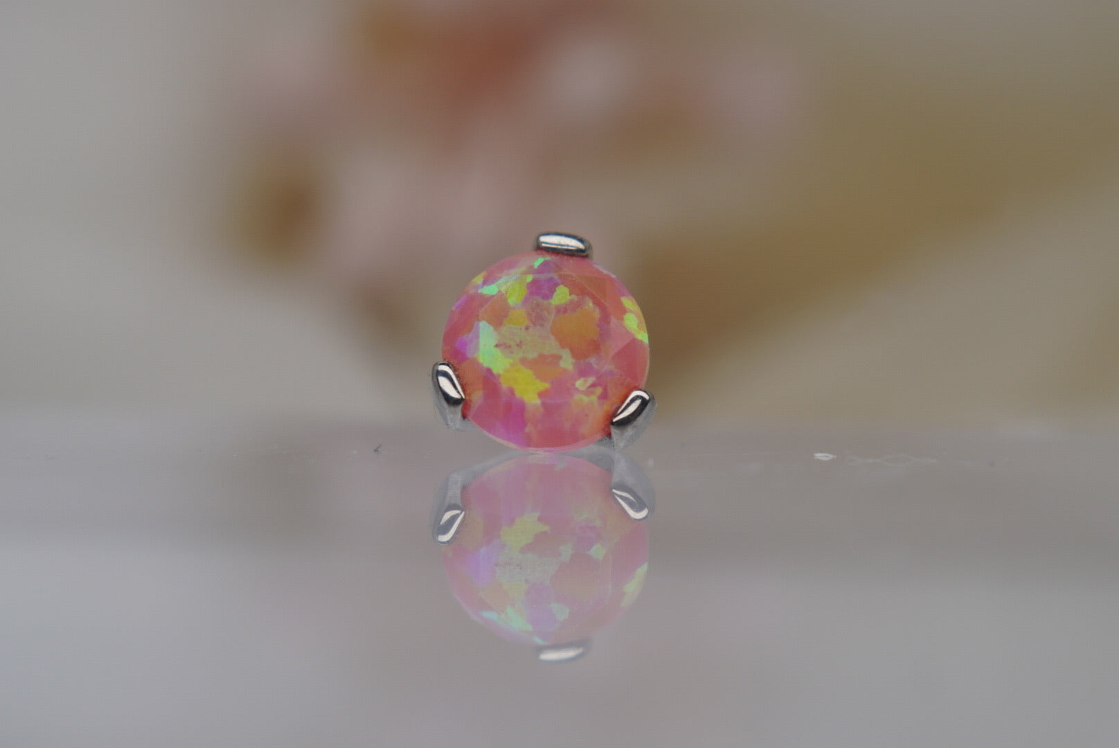 4mm Pink Opal Faceted Prong- 16/18g