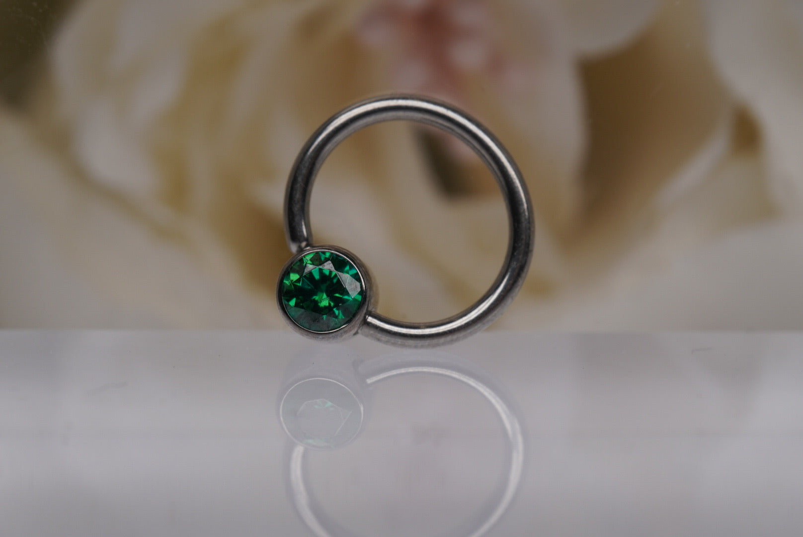 Captive Bead with Dark Green Crystal